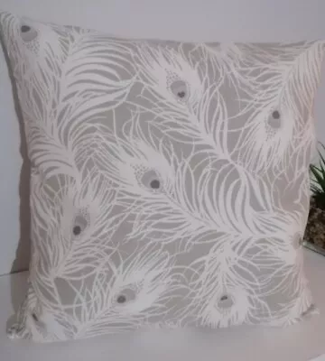 £7.49 • Buy Peacock Feathers Grey White Cushion Cover Handmade 14 16 18 20 Inch