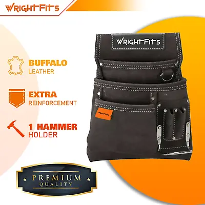 Dark Brown Leather Nail And Hammer Tool Belt Pouch With Multi Pockets Wrightfits • £15.99