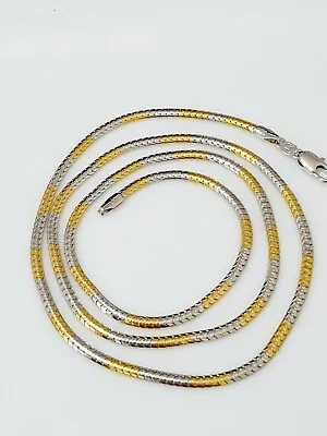 £11.99 • Buy 18ct Yellow & White Gold Filled Men Women Flat Snake Chain Necklace Jewellery 