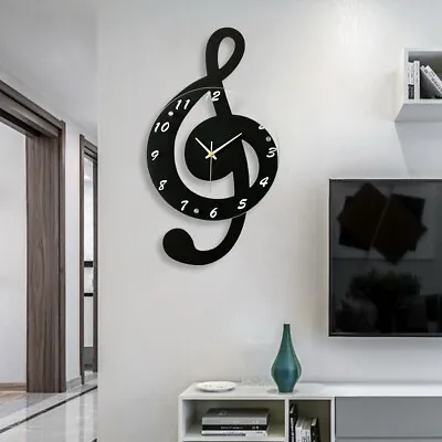 Modern Musical Note Glass Wall Clock Living Room Hanging Clocks Silent 9.5  • $46