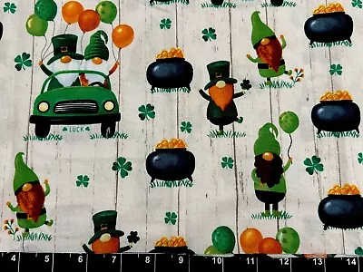 Tina SCRAP 8 X21  Irish St Patrick Day Shamrock Gnomes Car Clover Fabric Cotton • $2.99