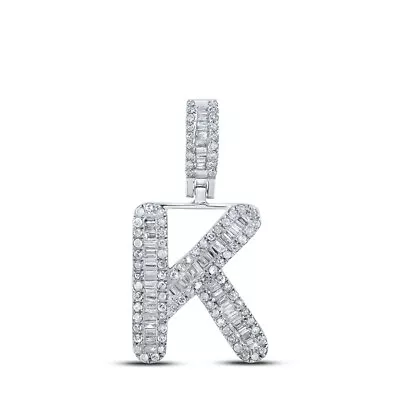 10K White Gold Mens Baguette Diamond K Initial Letter Pendant 3/8 Cttw • $526.78