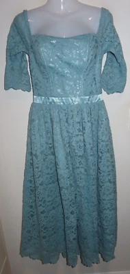 $24 • Buy TAILOR WINGS 1/2 Sleeve Blue Lace Fit & Flare Dress Size 12 Medium M