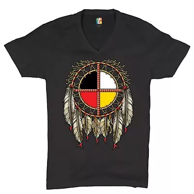 The Medicine Wheel Dreamcatcher V-Neck T-shirt Native American Symbol Tee • $16.29