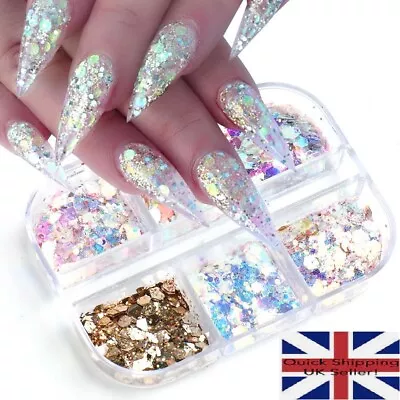 Glitter Sequins Nails Accessories Chunky Flakes Foil Nail Art Decor DIY Tool • £3.50