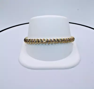 Vintage 2Ct Diamond S Link Bracelet 10k Yellow Gold • $995