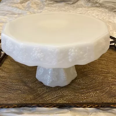 Vintage Milk Glass Style Harvest Pattern Footed Cake Platter Serving 10  • $25