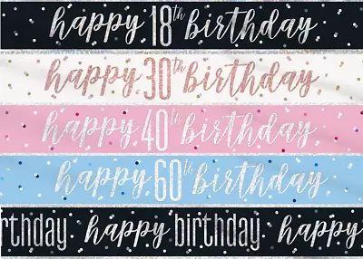 9ft Glitz Happy Birthday Foil Banners All Ages Party Decorations • £1.99