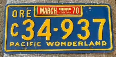 Oregon 1970 TRAILER COACH PACIFIC WONDERLAND License Plate C34-937 • $59.99