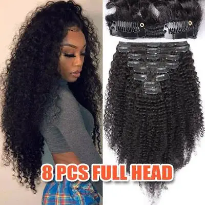 Mongolian Afro Kinky Curly Hair Clip In Human Hair Extensions Curls Full Head US • $82.66