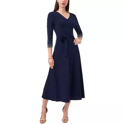 MSK Womens Navy Knit Beaded Cocktail Midi Dress S BHFO 7409 • $13.99