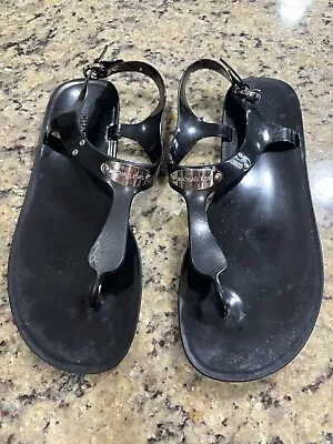 Michael Kors Womens MK  Jelly Buckle Up Flat Sandals Black Size 9 PVC • $5