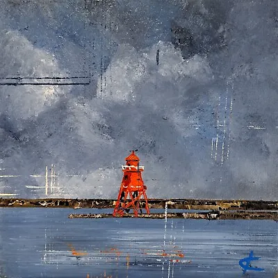 Herd Groyne Lighthouse.  Newcastle. Oil Painting. John Kelly Art.  • £25