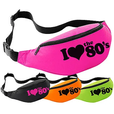 I Love The 80's Bum Bag - 80s Fancy Dress Retro Neon Party Festival Pack Waist • £8.70