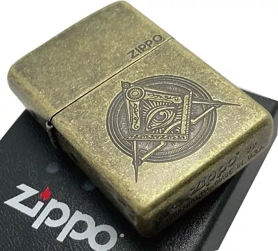 Zippo Oil Lighter Freemason Myth Symbol Gold Brass Regular Case Japan • $49.80