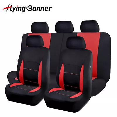 Flying Banner Universal Tracks Car Seat Covers Set Rear Split Red Black Sporty • $29.99