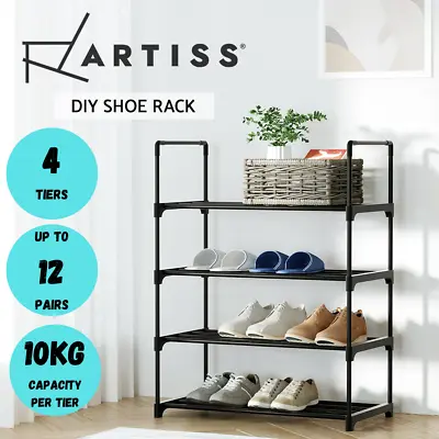 $20.95 • Buy Artiss Shoe Rack Stackable Shelves 4 Tiers 55cm Shoes Storage Stand Black AU