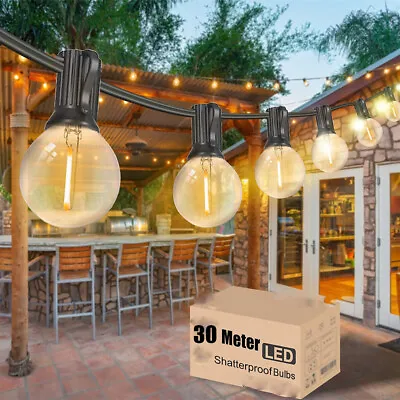 £17.99 • Buy 200FT Festoon String Lights Outdoor Garden Globe 104 LED G40 Bulbs Mains Powered
