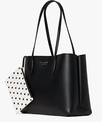 New Kate Spade All Day Large Tote Leather Black Multi With Polka Dot Pouch • $107.90
