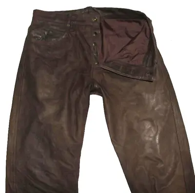   Angelo Litrico   Men's Leather Jeans Nubuk- Pants Dark Braun Approx W33   / • $47.29