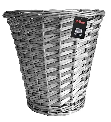 Grey Wicker Willow Basket Bin Storage Waste Paper Rubbish Bin Bedroom Office • £10.99