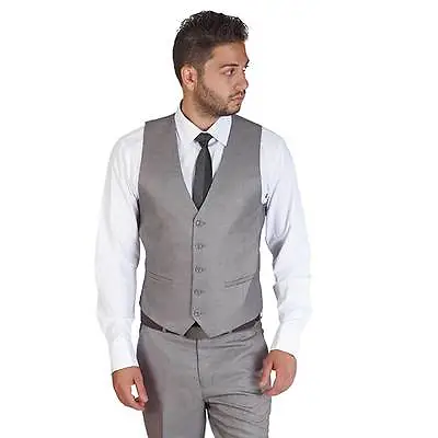  Silver Grey Dress Suit Vest 5 Button V Neck Adjustable Back Strap Formal AZAR • $28.95