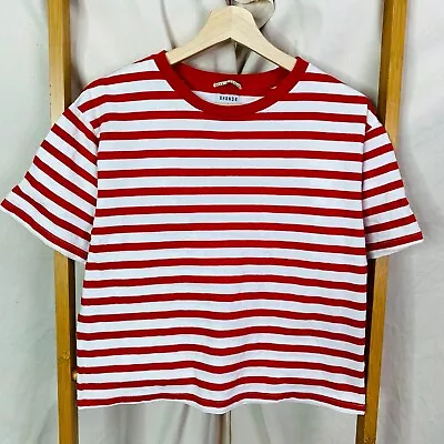 Ghanda Shirt Womens 8 Red Striped Short Sleeve • $4.95