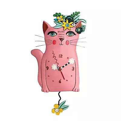 Michelle Allen Designs Pretty Kitty Pink Pendulum Kitchen Wall Clock P2160 • $69.99
