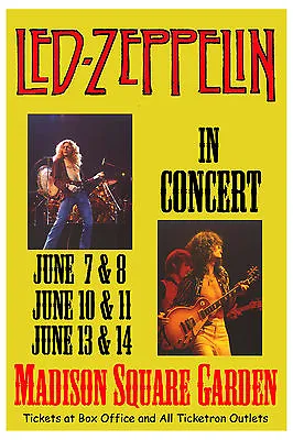 $15 • Buy 1970's Heavy Metal:; Led Zeppelin At Madison Square Garden Concert Poster 1977