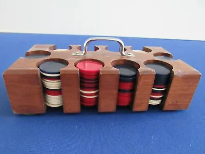 Vintage Bakelite Mini Poker Chips With Wooden Case  • $19.56