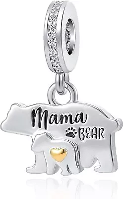 Mama Bear Charm Mother Daughter Son - Animal Gold Heart Dangle Bead - Perfect Je • $32.39