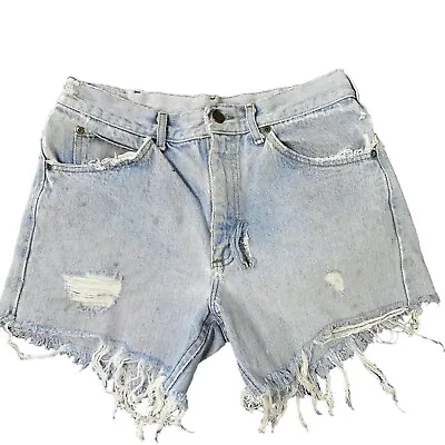 Vintage Lee Light Blue Denim High Waisted Destroyed Cutoff Shorts Women Size 30 • $34.98