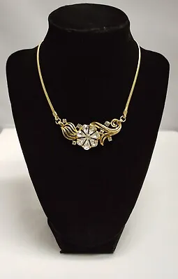 VINTAGE DESIGNER SIGNED MAZER BROS 1940s FLORAL RHINESTONE NECKLACE  • $149.99