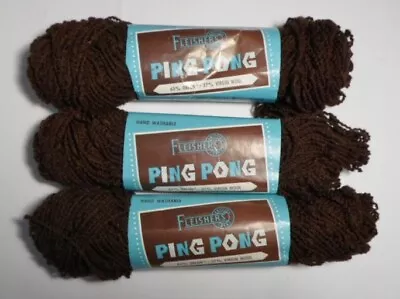 Vintage FLEISHERS Ping Pong Yarn 3 Skeins 40 Gm Each Wool Blend Dark Brown • $9.99