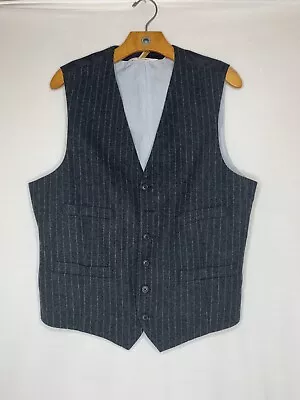 Vintage Style Merona Black And Gray Herringbone Tweed Wool Blend Vest - Size 42 • $29.99