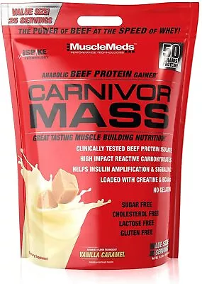 MuscleMeds CARNIVOR MASS Anabolic Beef Protein Lean Muscle Gainer 10 Lb VANILLA • $99.95