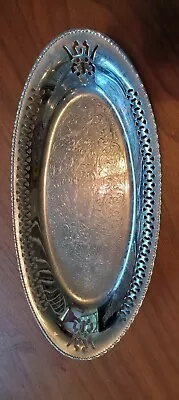 Vintage Farber Bros New York Krome Kraft Chrome Plated Filigree  12  Oval Tray  • $19.99