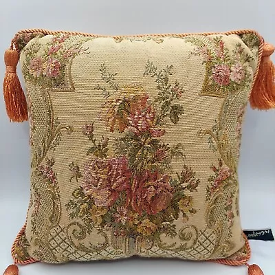 Vintage Shabby Cottage Cabbage Roses Tassels Chic French Country Pillow Rope • $24.99