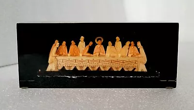 Vintage THE LAST SUPPER Lucite By Clear Float Wood Carving Miniature Mid Century • $12.50