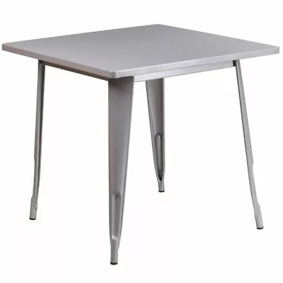 Bowery Hill 31.5  Square Metal Dining Table In Silver • $228.99