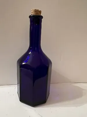 Vintage Wheaton N.J. '70's Cobalt Blue Bottle 6” Octagon W/Cork Very Gd 86 • $22