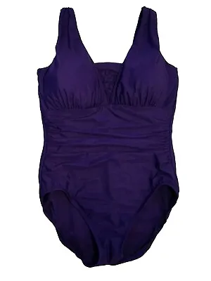 Lands' End Slendersuit 1-Piece Masectomy Swimsuit 12 Womens Purple Tummy Control • $29.99