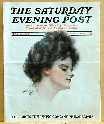 Saturday Evening Post - May 9 1908 - Harrison Fisher Cover - Leyendecker Arrow • $24.95