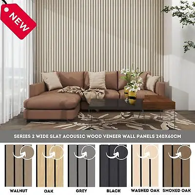 Luxury Acoustic Wall Wide Slatted 3D Wood Veneer Decorative Panels 240cm X 60cm • £2.99