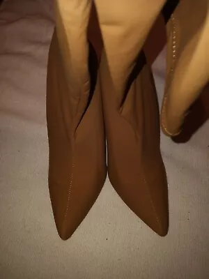 Gleam On Pointed Tow Over The Knee Thigh High Long Sock Boot In Tan Lycra • $15