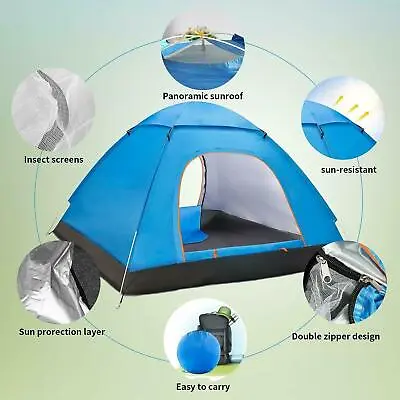 £22.99 • Buy 2/4 Man Person Family Instant PopUp Tent Waterproof Camping Hiking Outdoor Beach