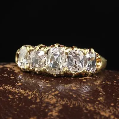 Antique Victorian 18K Yellow Gold Old Mine Cut Diamond Five Stone Ring • $6250