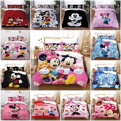 Disney Cartoon Mickey Minnie Mouse Quilt Duvet Cover Bedding Set Kids Xmas Gift • £20.99