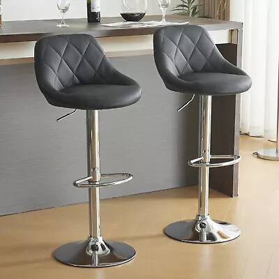 Set Of 2 Bar Stools Kitchen Breakfast Barstool PU Leather Gas Lift Swivel Chair • £54.99