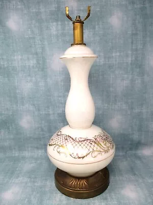 Vintage White Iridescent Glass Lamp Base Gold Trim 18in *needs Rewired • $33